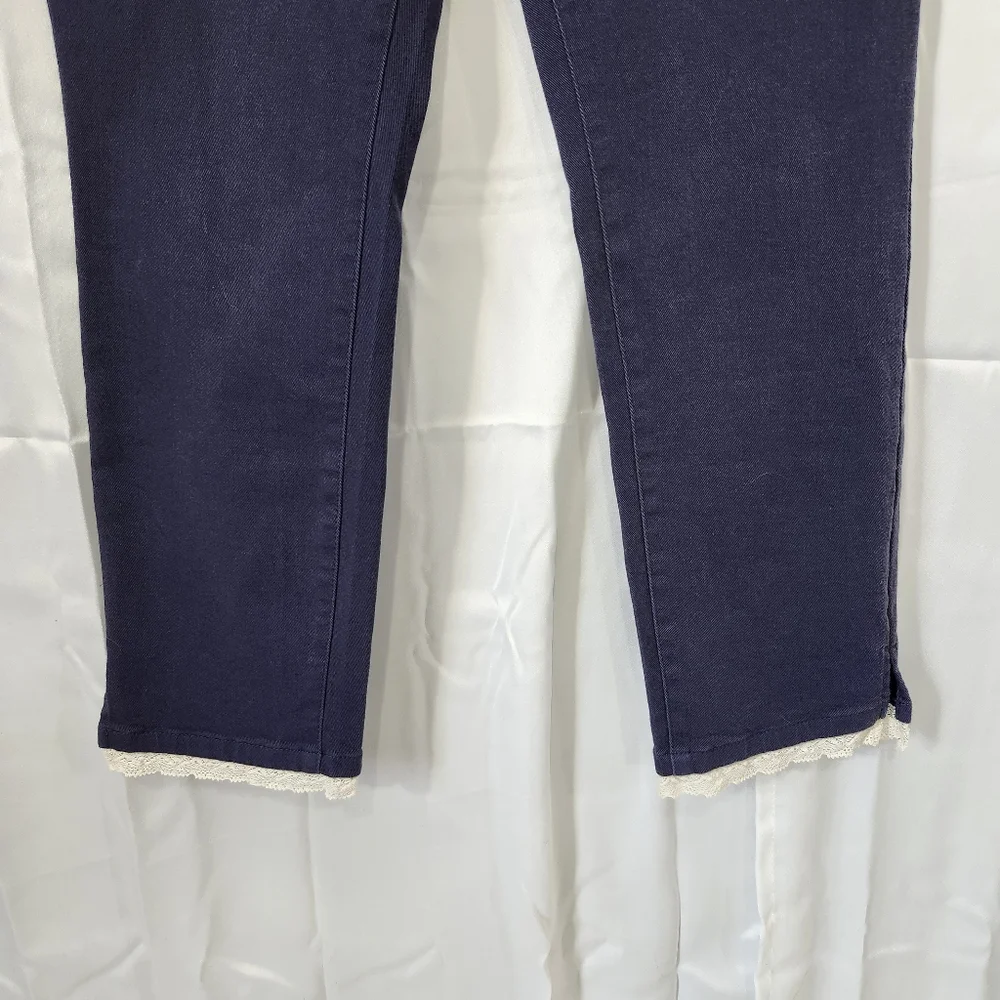 Logo Lori Goldstein Size 8 Lace Leg Hem Women's Navy Jeans